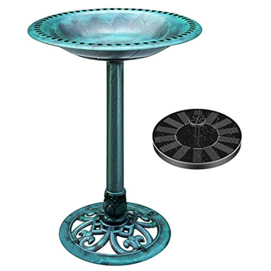 Bird Bath with Solar Fountain  - Outdoor Power Pedestal บทวิจารณ์และราคา