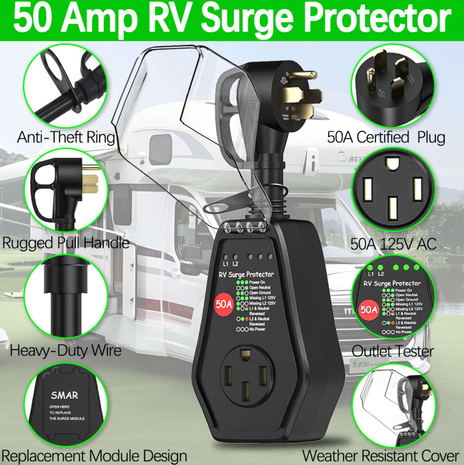 RV Surge Protector 50 Amp Powe - Outdoor Power Plug In บทวิจารณ์และราคา